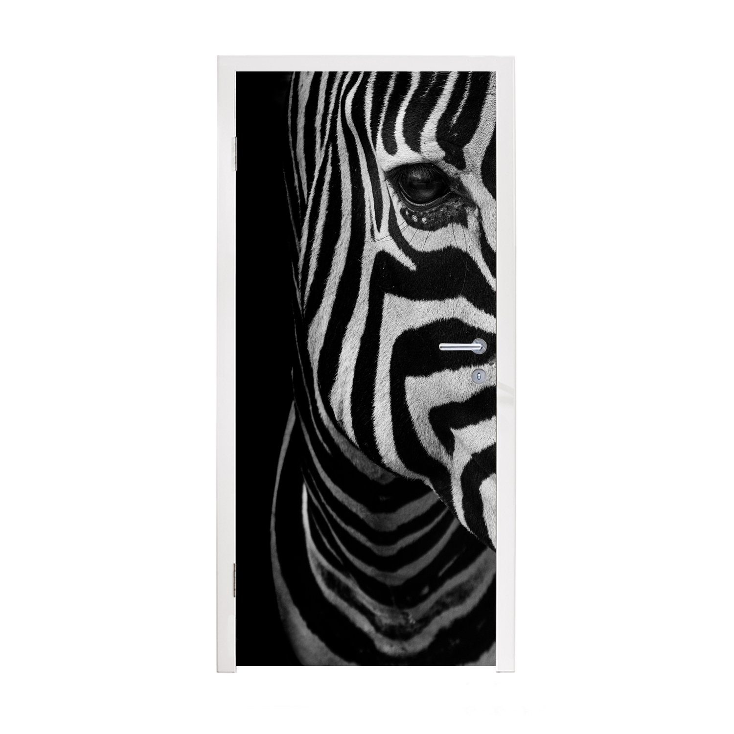 MuchoWow Türtapete Tiere - Zebra - Schwarz - Weiß, Matt, bedruckt, (1 St), Fototapete für Tür, Türaufkleber, 75x205 cm