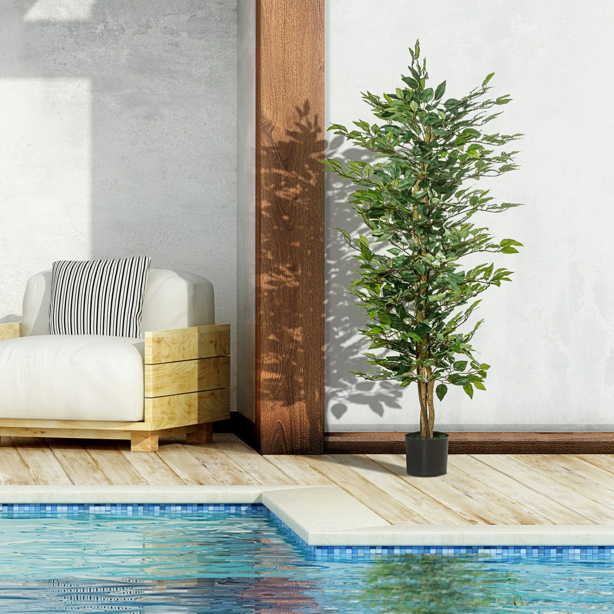 Pflanze Höhe künstliche Banyan, HOMCOM, im cm, Ficus-baum künstlicher Kunstbaum Topf Zimmerpflanze Kunstpflanze 150