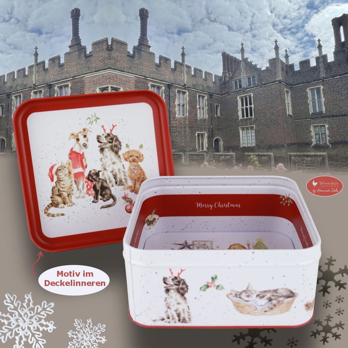 Wrendale Keksdose Wrendale Designs festliche Keksdose X-Mas Country Kitchen, Weißblech, (Stück), Design von Hannah Dale
