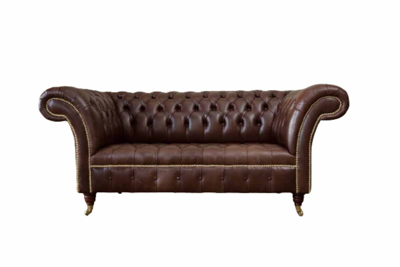 JVmoebel 2-Sitzer Sofa 2 Sitzer Couch Polster Braun Chesterfield 100% Leder Sofort