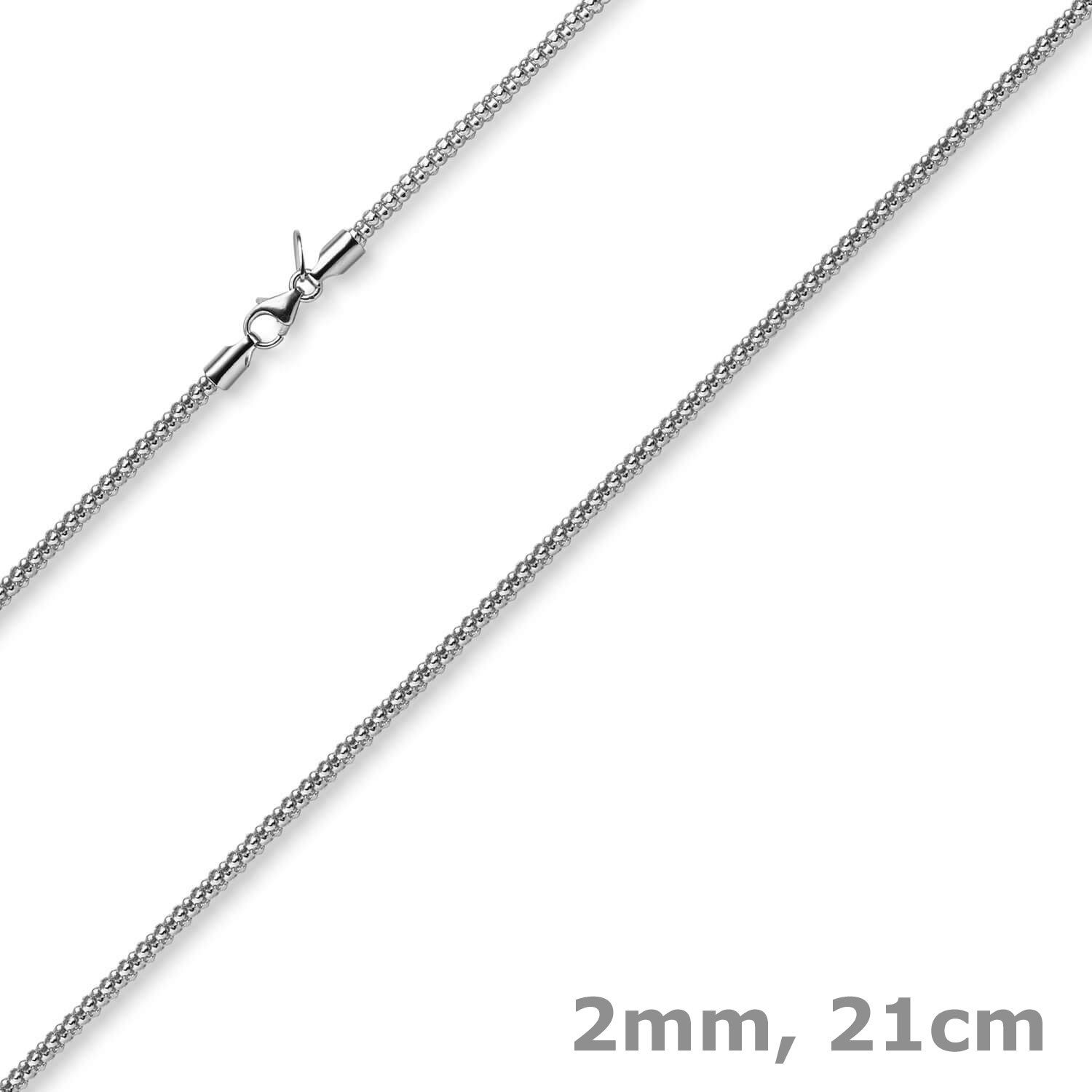 Schmuck Krone Goldarmband 2mm Armband runde Himbeer-Kette 585 Weißgold, 21cm, Gold 585
