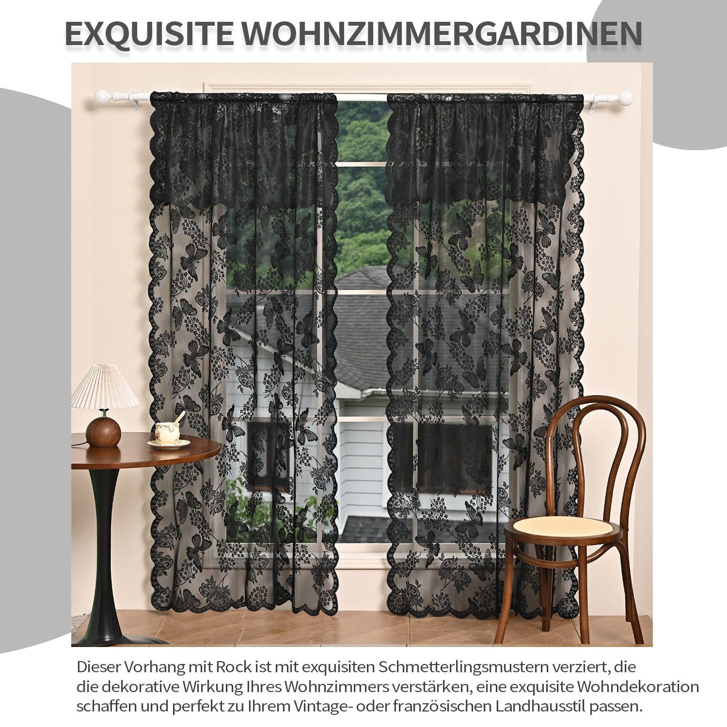 Refttenw Gardine Vintage Schmetterlings-Spitzenvorhänge,Rüschendekoration,2 günstig online kaufen
