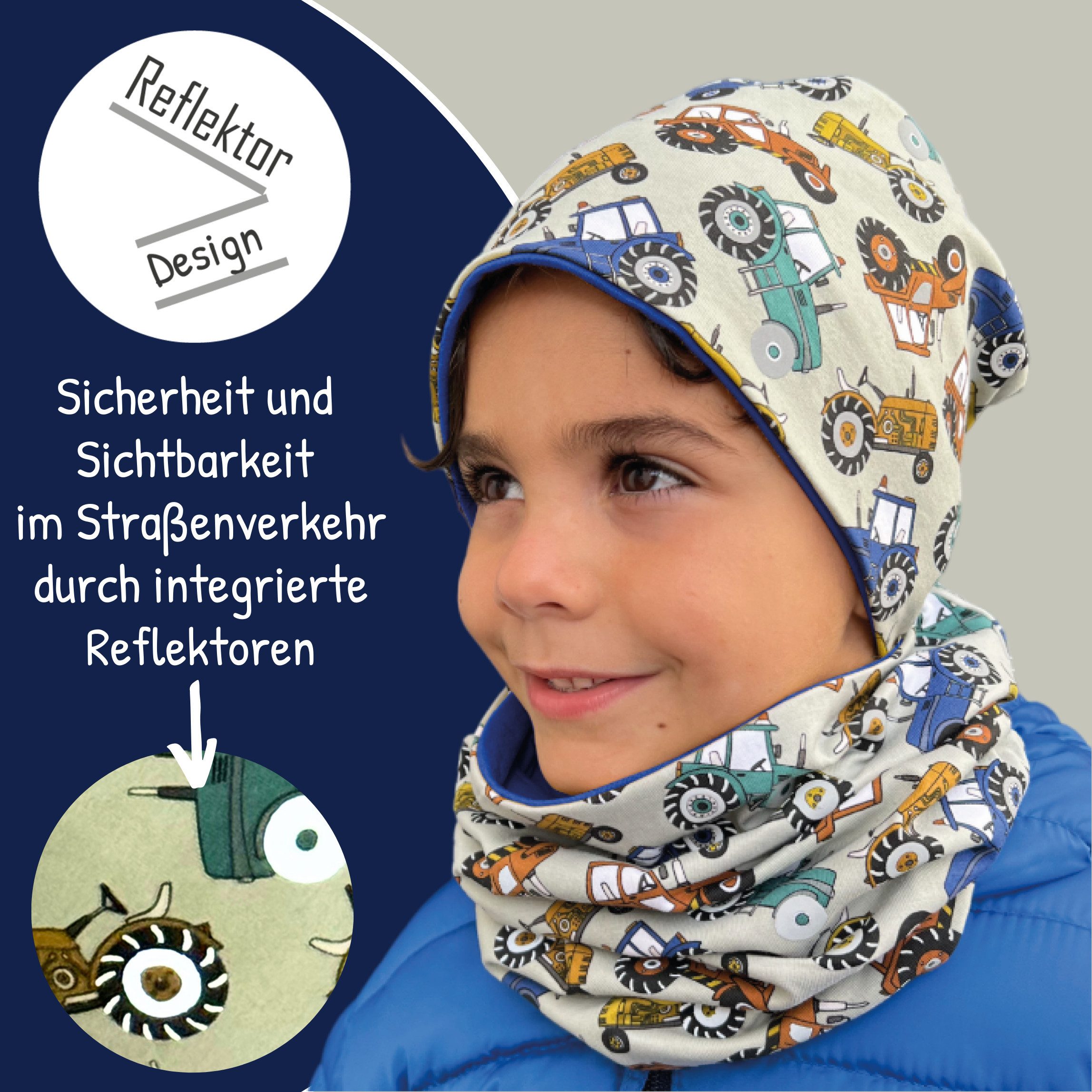 HECKBO Beanie 360° Reflektor Kinder Beanie Mütze & Loop Schal Set