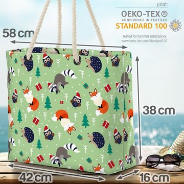 VOID Strandtasche (1-tlg), Igel Fuchs Waschbär Beach Bag Tiere Kinder Weihnachten Eule Waldtiere Märchen
