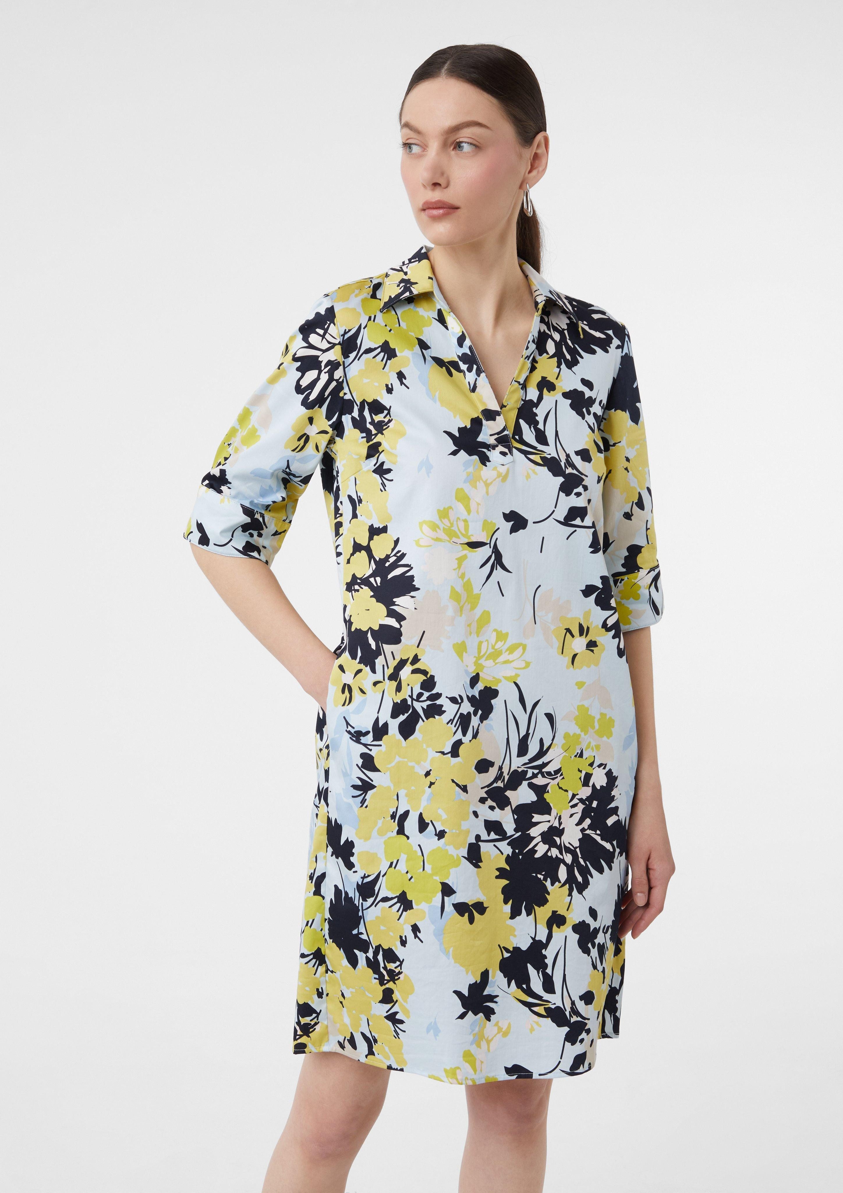 Minikleid Kurzes Popeline-Kleid mit Hemdkragen und All-over-Print