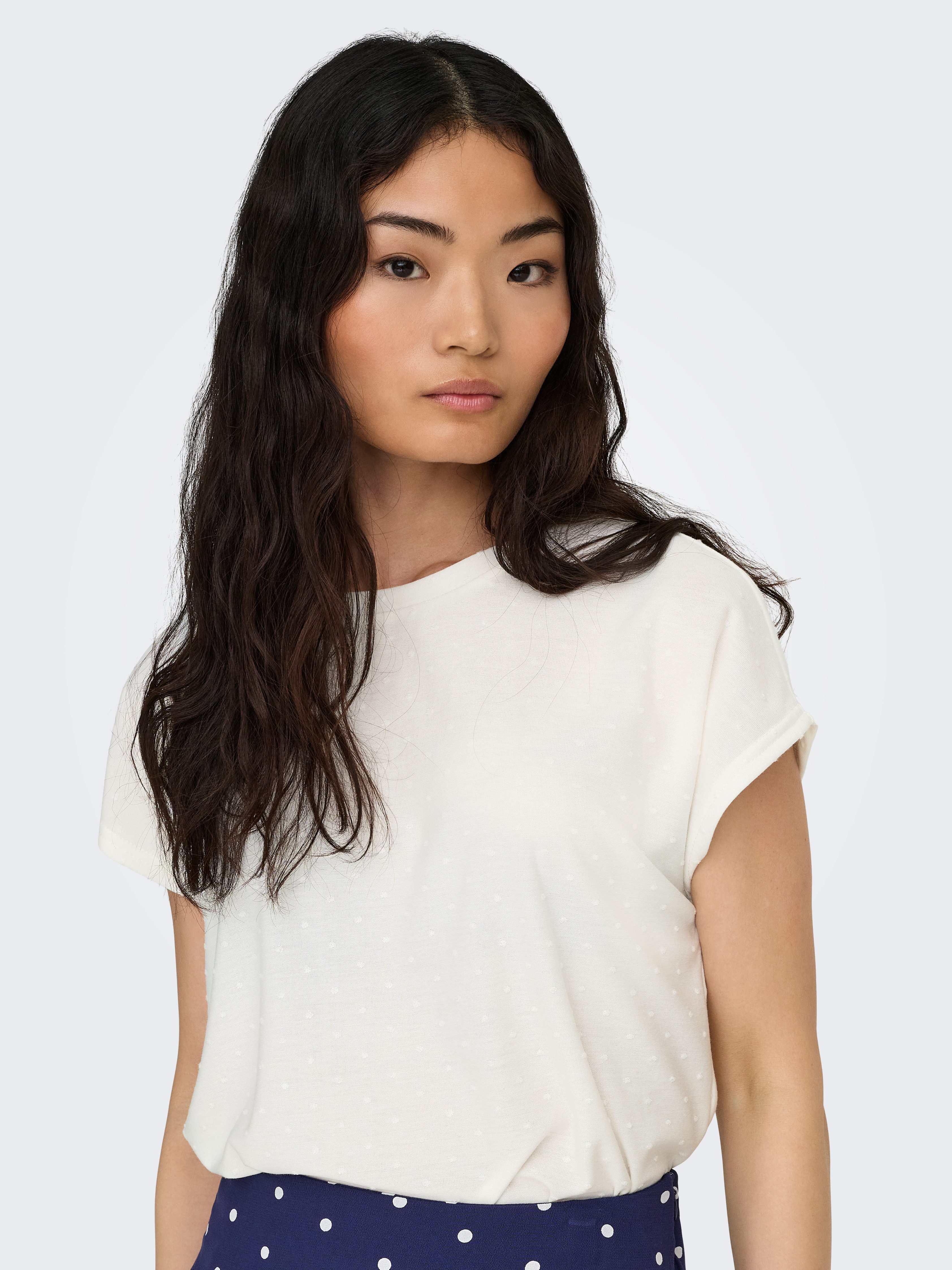 ONLY Kurzarmshirt ONLMOLLY S/S O-NECK DOBBY TOP JRS Materialmix, regular fi günstig online kaufen