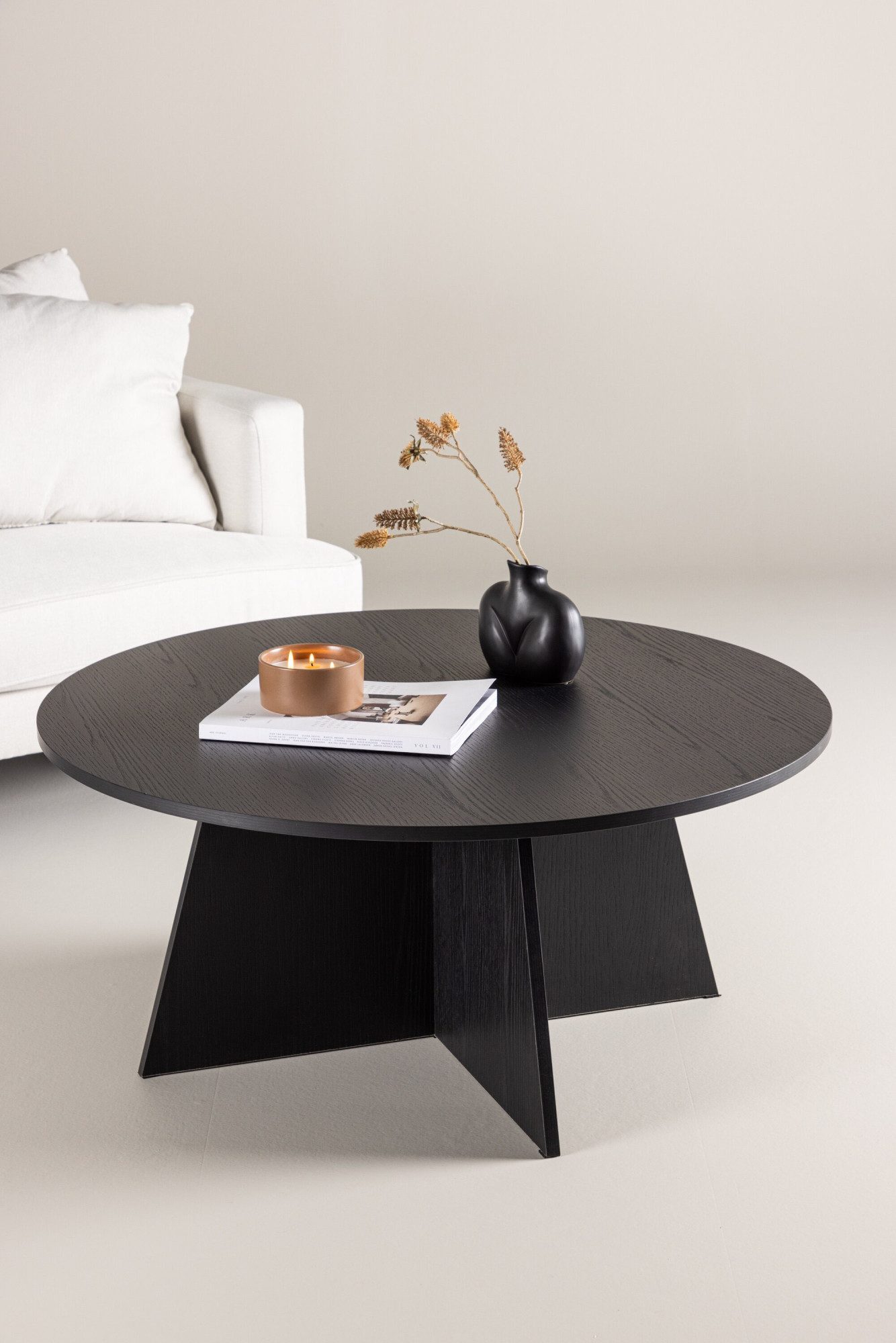 Venture Home Couchtisch Bootcut, runder Couchtisch in elegantem Schwarz, Ø 100 cm, Sofatisch, MDF, rund, einheitlich, kraftvoll, modern