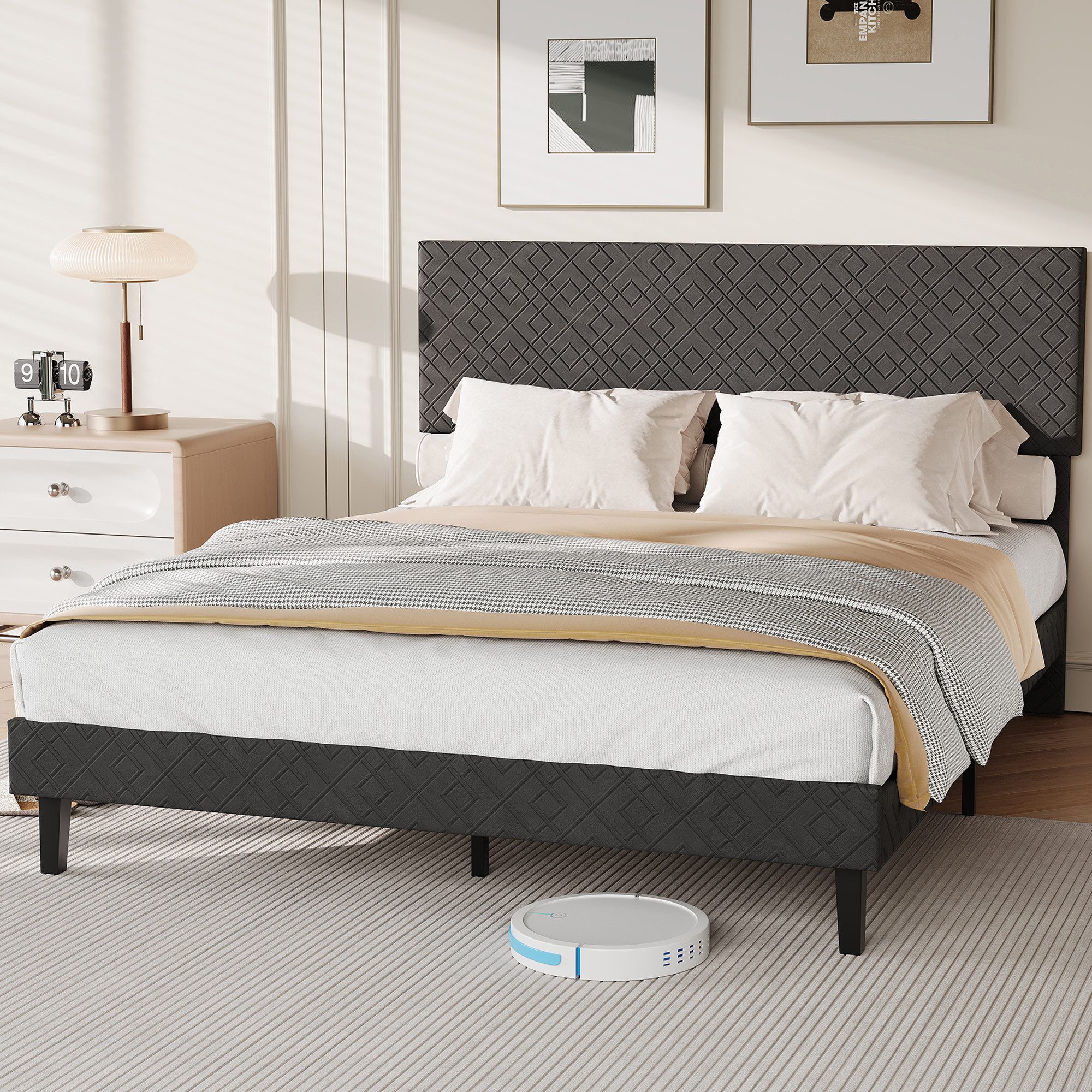 zebery Polsterbett Doppelbett mit Kopfteil und Bettgestell (Packung, 1-tlg), 140x200 cm,Jugendbett,Leinenstoff,Grau
