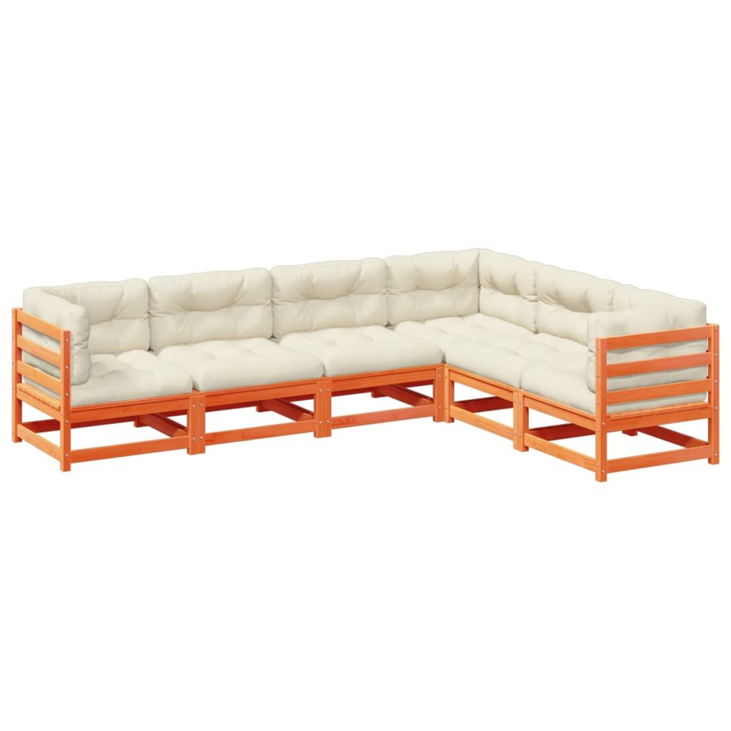 vidaXL Gartenlounge-Set 6-tlg. Garten-Sofagarnitur mit Kissen Wachsbraun Kiefernholz..., (1-tlg)