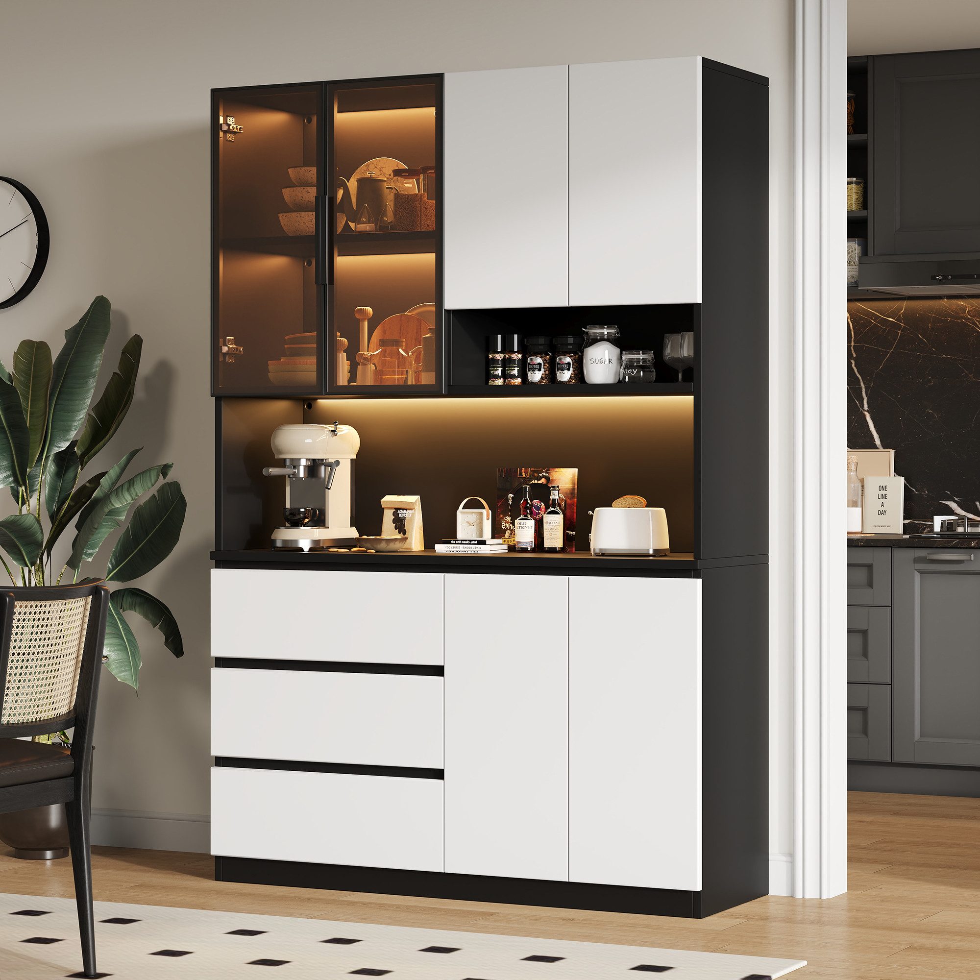 i@home Hochschrank Küchenschränke, Küchenvitrinen mit LED-Beleuchtung Multi günstig online kaufen