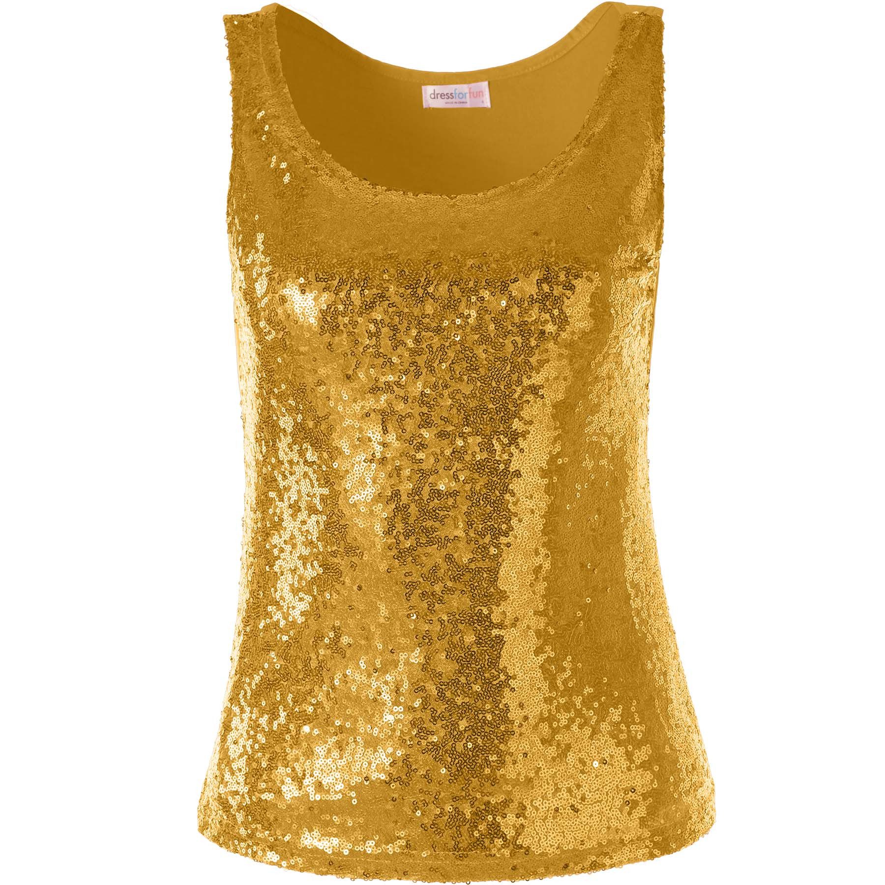 dressforfun T-Shirt Kurzarmtop, Damen-Träger-Top, Rundhalsausschnitt, hoher Komfort (Freizeitoberteil, Konfektionsgröße L in gold) Vorn mit glänzenden Paillette – Bild 2 von 5