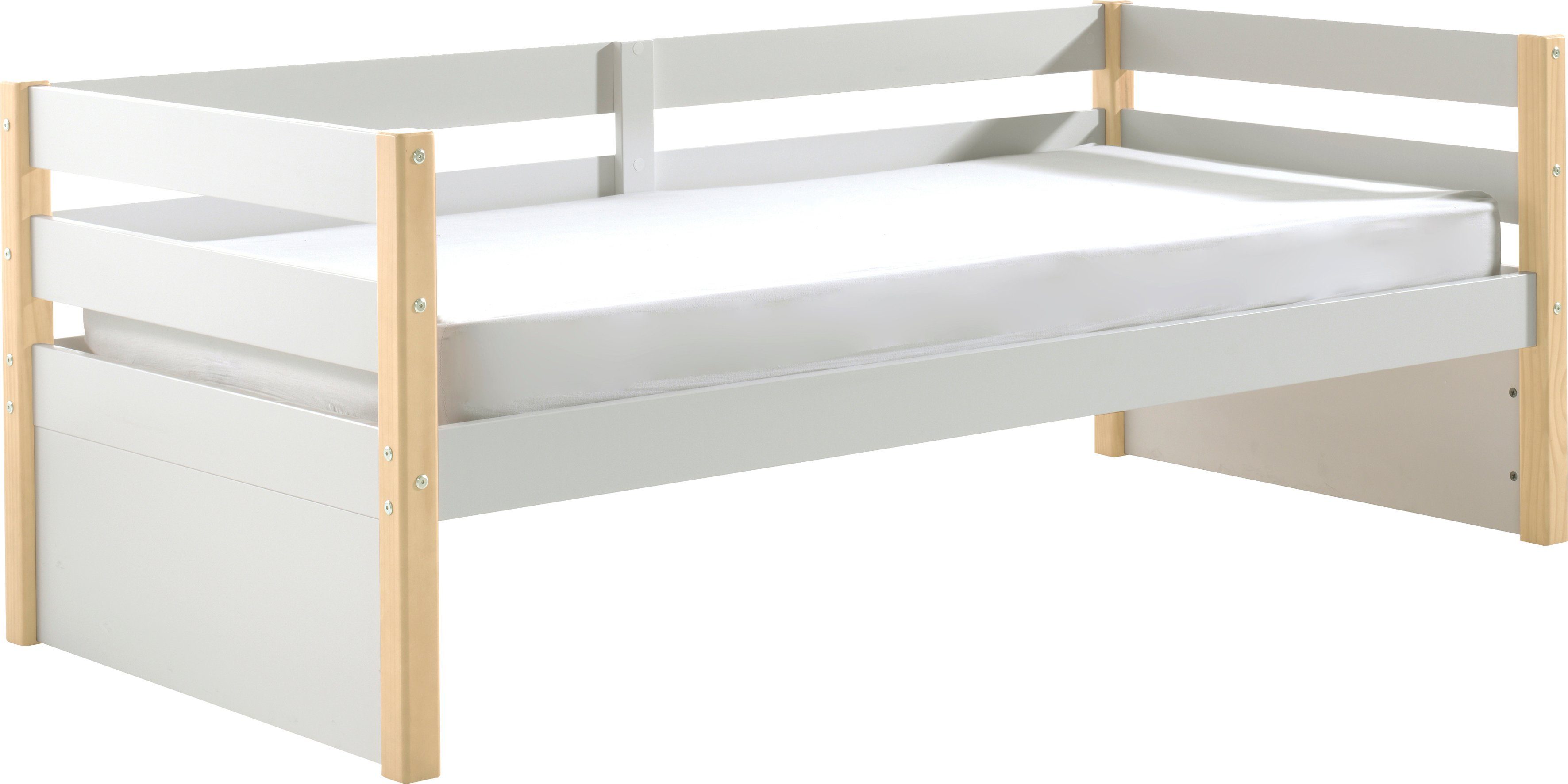 Vipack Einzelbett Magrit, Kojenbett mit seitlichem Umbau, Liegefläche 90 x 200cm (B/H/T ca. 211,2x76,6x97,8cm, Pfosten massiv, Umbau MDF weiß lackiert), universell einsetzbar, wahlweise mit und ohne Bettschublade