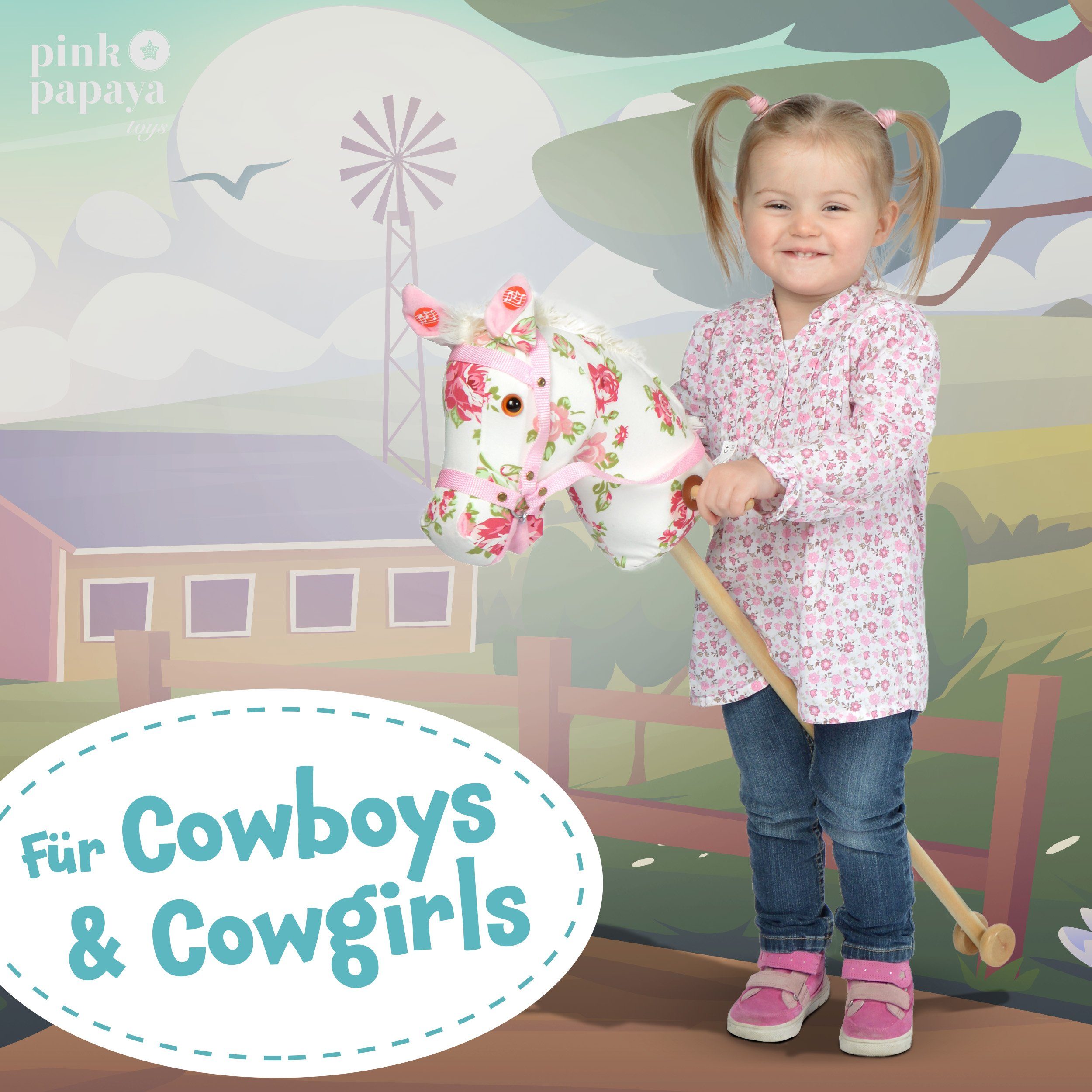 Pink Papaya Steckenpferd Steckenpferd, Hobby Horse mit Sounds, inkl. Halfter, mit Rollen