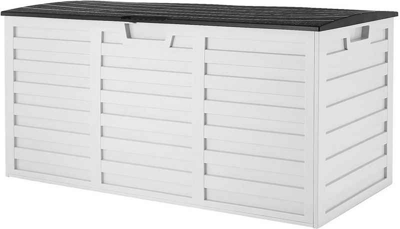 Femor Auflagenbox, 290L:schwarz/265L:Weiß, Kissenbox, Gartenbox mit Griffen und Rädern, Aufbewahrungsbox, kann 60 kg laden,zum Organisieren und Aufbewahren von Gartengeräten Gartenmöbeln, Holzmaserungsmuster