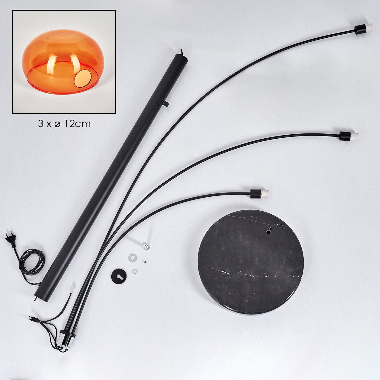 hofstein Stehlampe Stehlampe aus Metall in Schwarz/Orange im Retro/Vintage-Design, verstellbare Stehleuchte mit Marmorfuß und Schalter am Gehäuse, E14