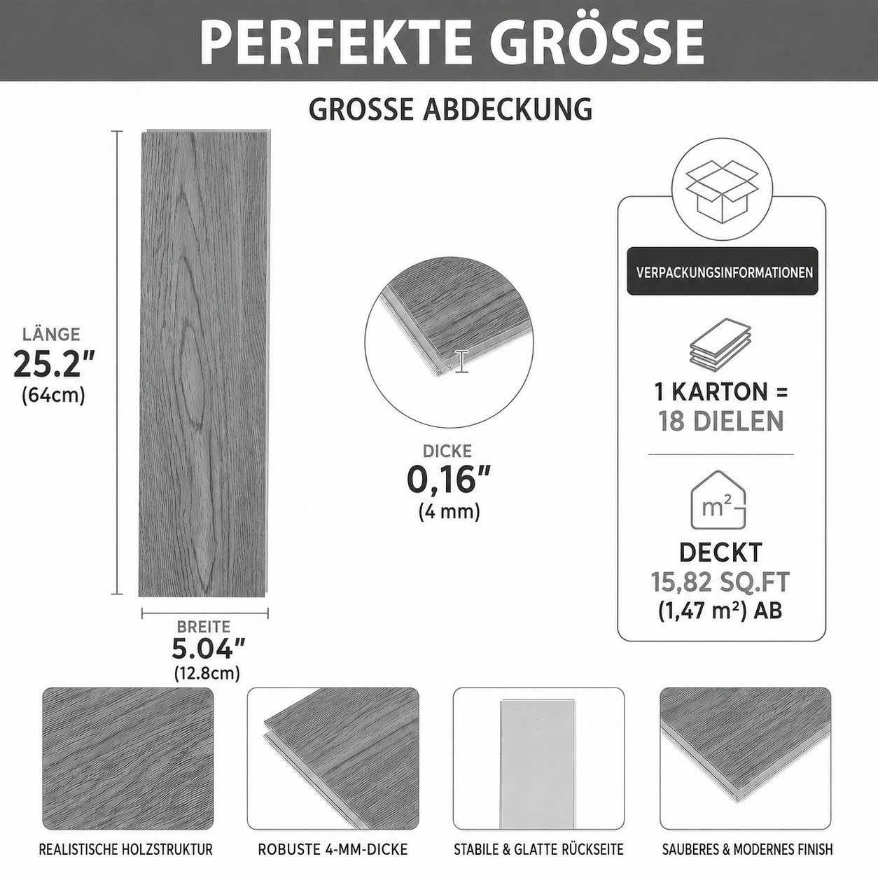 BlingBin Vinylboden SPC-Klickboden, Bodenbelag in Holzoptik, 18er Set, 18 tlg, 18 Dielen, 1,47 m², 4 mm, für Küche und Wohnraum, wasserbeständig