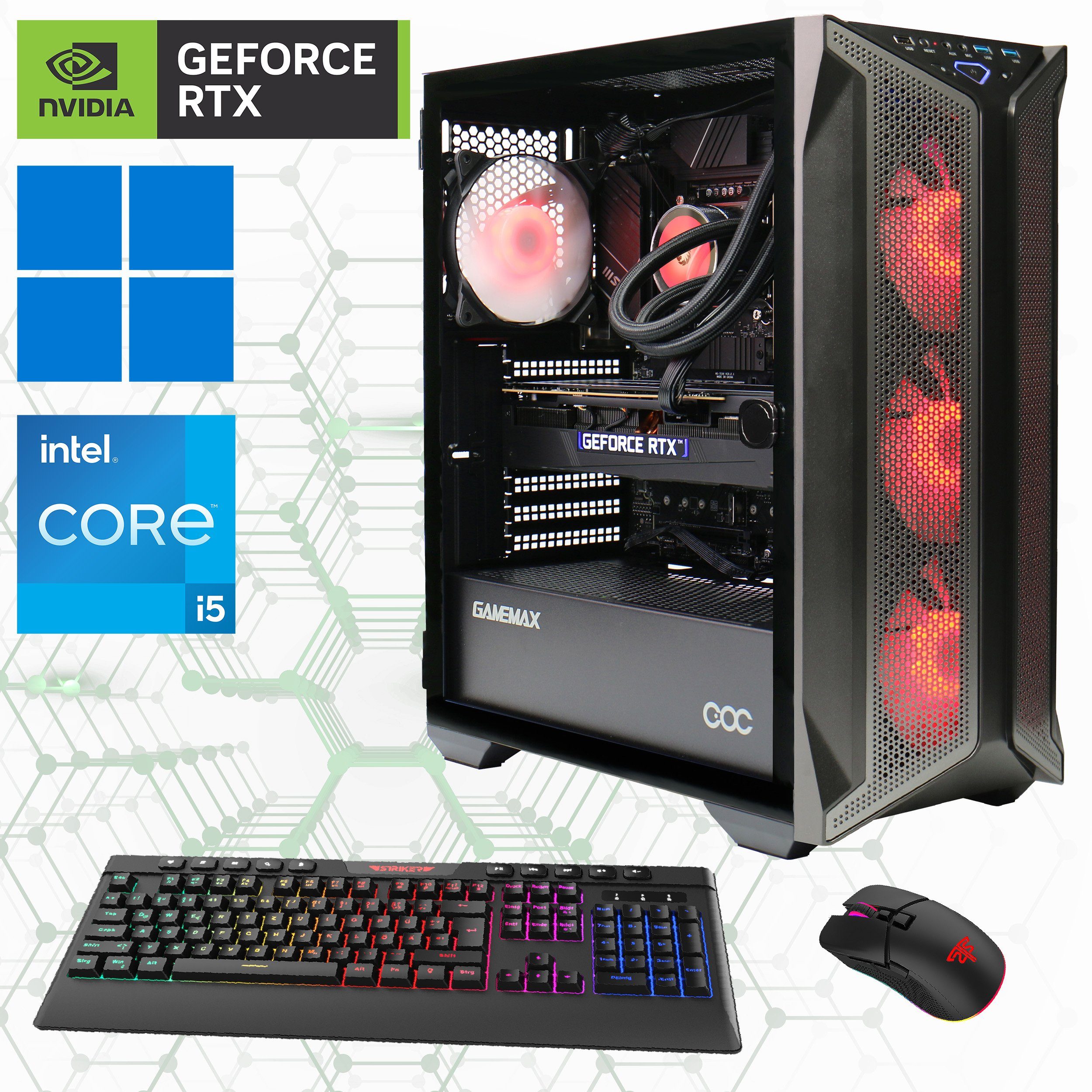 GAMEMAX Brufen C1 7270 Gaming-PC (Intel® Core i5 14400F, RTX 4070 Super, 32 GB RAM, 2000 GB SSD, Wasserkühlung, DDR5-RAM, PCIe SSD Gen4, Windows 11)