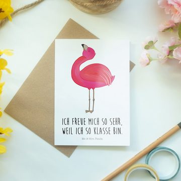 Mr. & Mrs. Panda Grußkarte Flamingo Stolz - Weiß - Geschenk, Hochzeitskarte, Schwester, Geburtst, Matte Innenseite