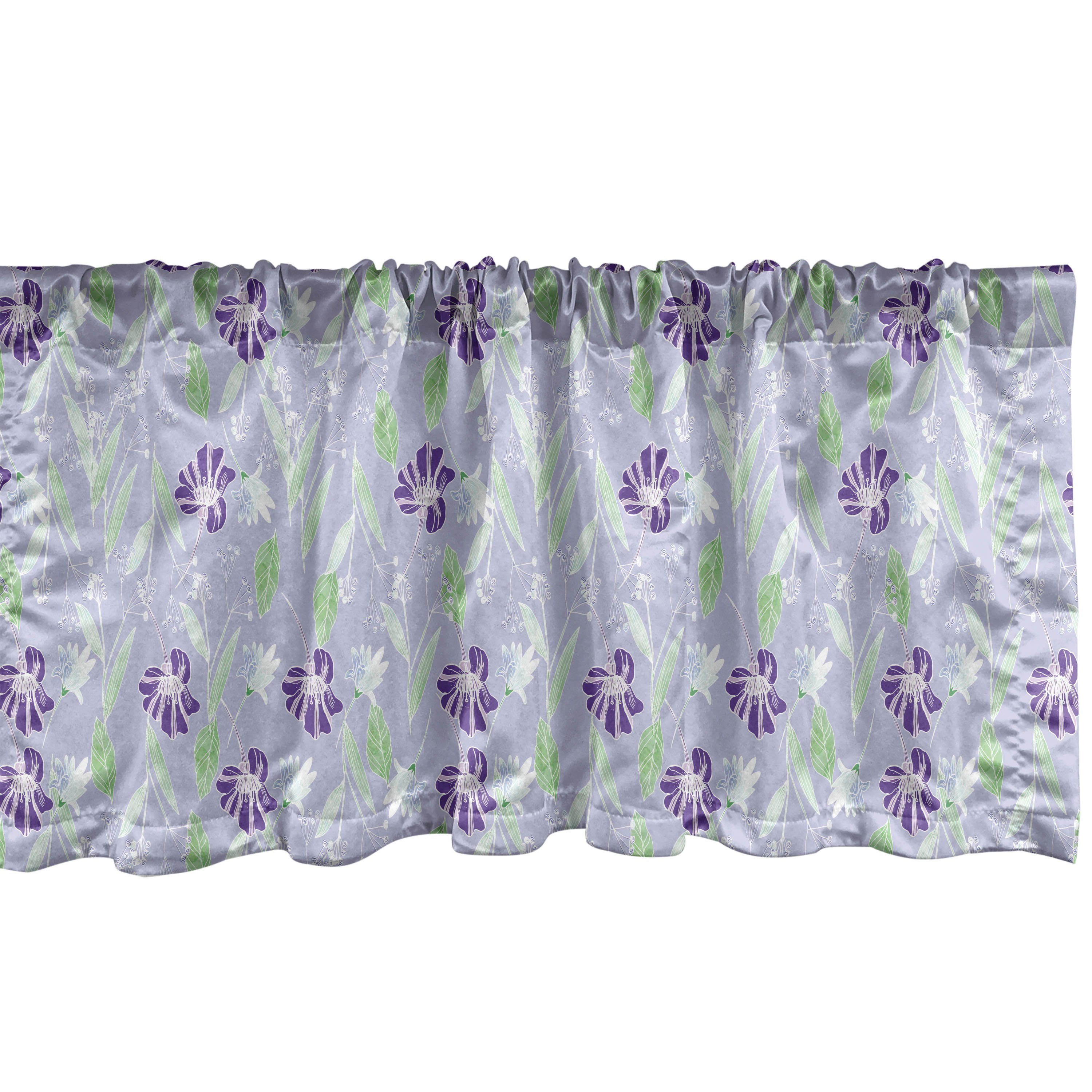 Scheibengardine Vorhang Volant für Küche Schlafzimmer Dekor mit Stangentasche, Abakuhaus, Microfaser, Blumen Lila Blüten Sketch Stil