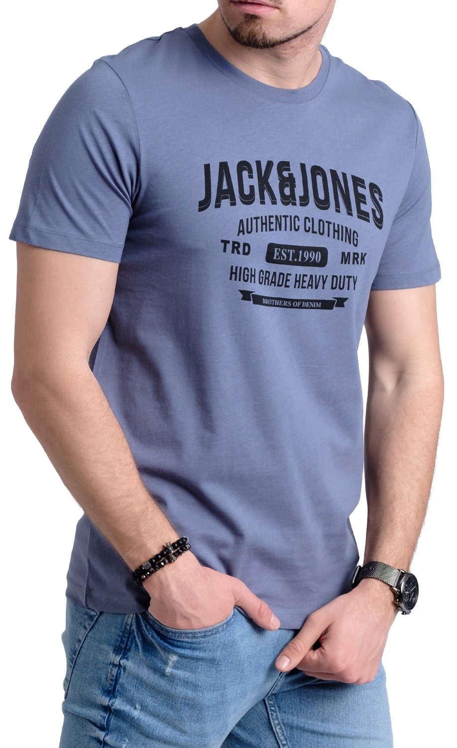 Jack & Jones Print-Shirt Bequemes Slimfit Shirt (Spar-Set, 3er-Pack) in Unifarbe mit Print