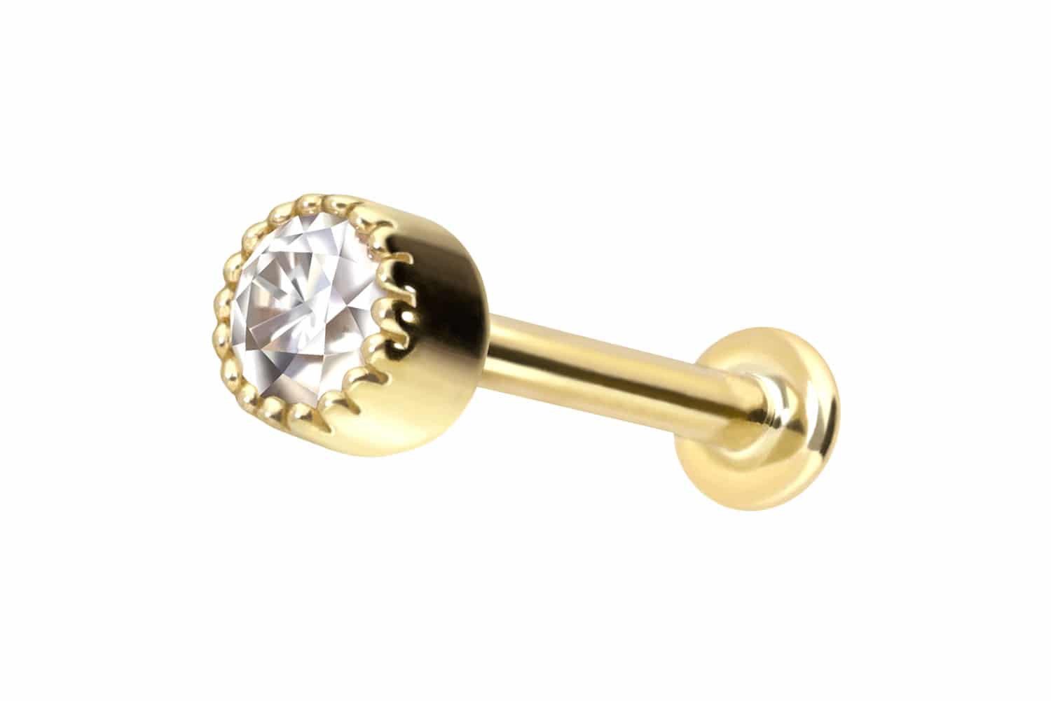 PIERCINGLINE Piercing-Set 14 Karat Gold Labret mit Innengewinde MOISSANIT-DISC (Labrets, 1-tlg)