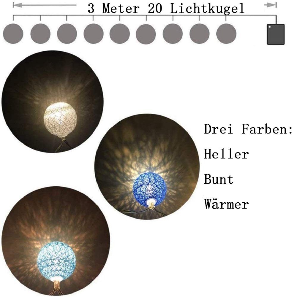 - GelldG LED Kugel-Lichterkette Baumwollkugeln batteriebetrieben 20 3m Lichterkette 6cm