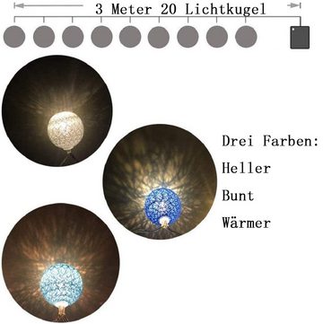 GelldG Lichterkette 20 LED Baumwollkugeln 6cm - 3m Kugel-Lichterkette batteriebetrieben