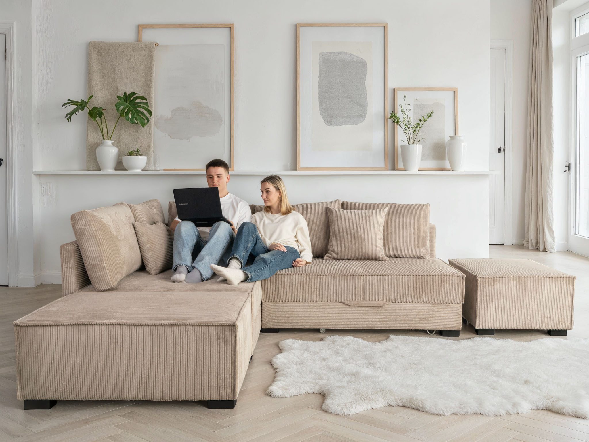 Home affaire Ecksofa Night & Day L-Form, B: 316 cm mit Dauer-Schlaffunktion 180x200 cm, Set: Sofa & Hocker, Bettfunktion, Bettkasten & Kissen, Boxspringbett