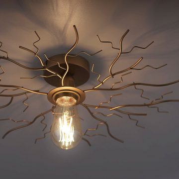 etc-shop Deckenleuchte, Leuchtmittel nicht inklusive, Deckenlampe Schlafzimmerleuchte Reto Baum-Design Metall gold D 50 cm