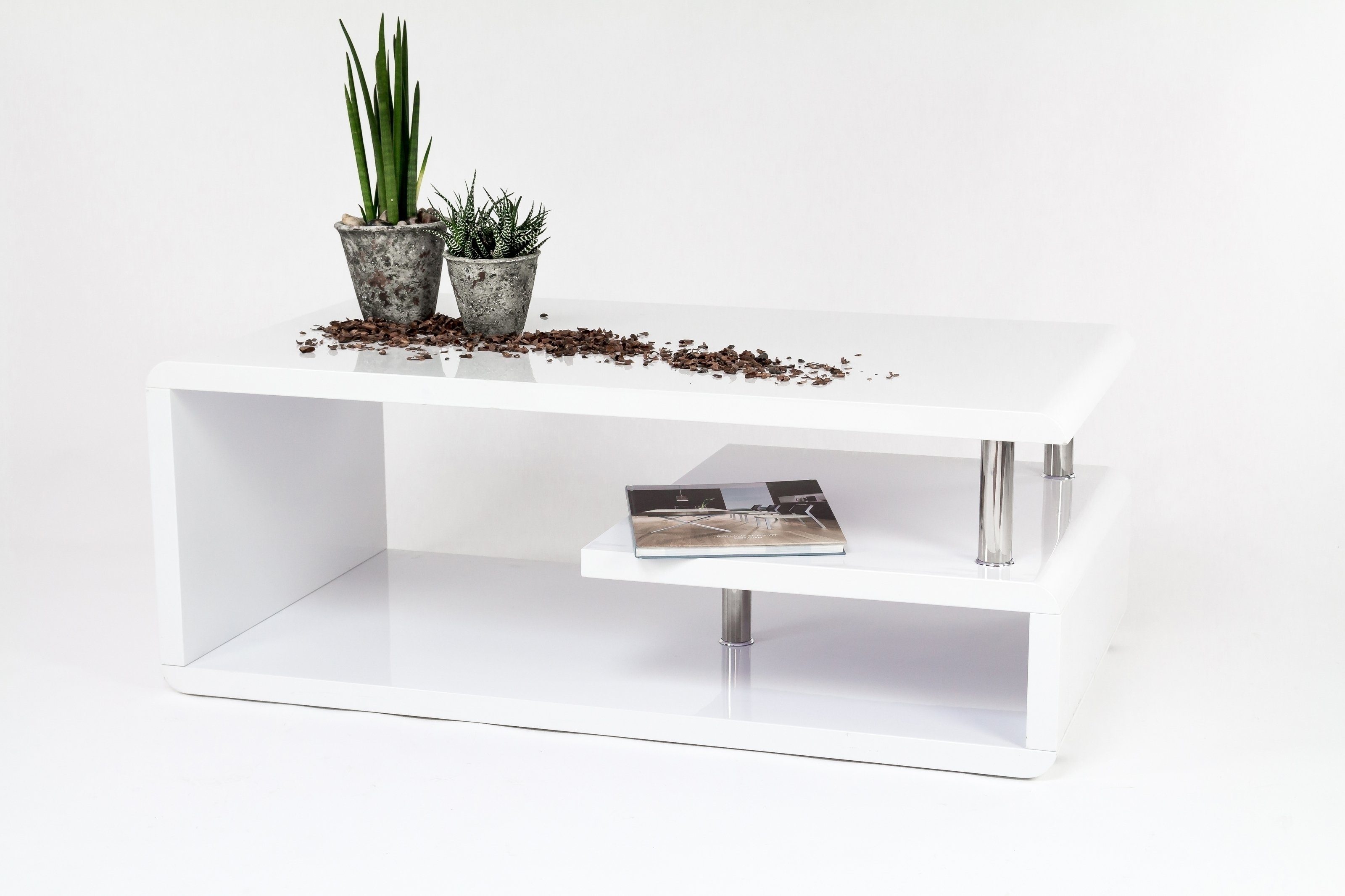 Concept GmbH Couchtisch in Weiß Hochglanz, MDF - 110x42x60cm (BxHxT)