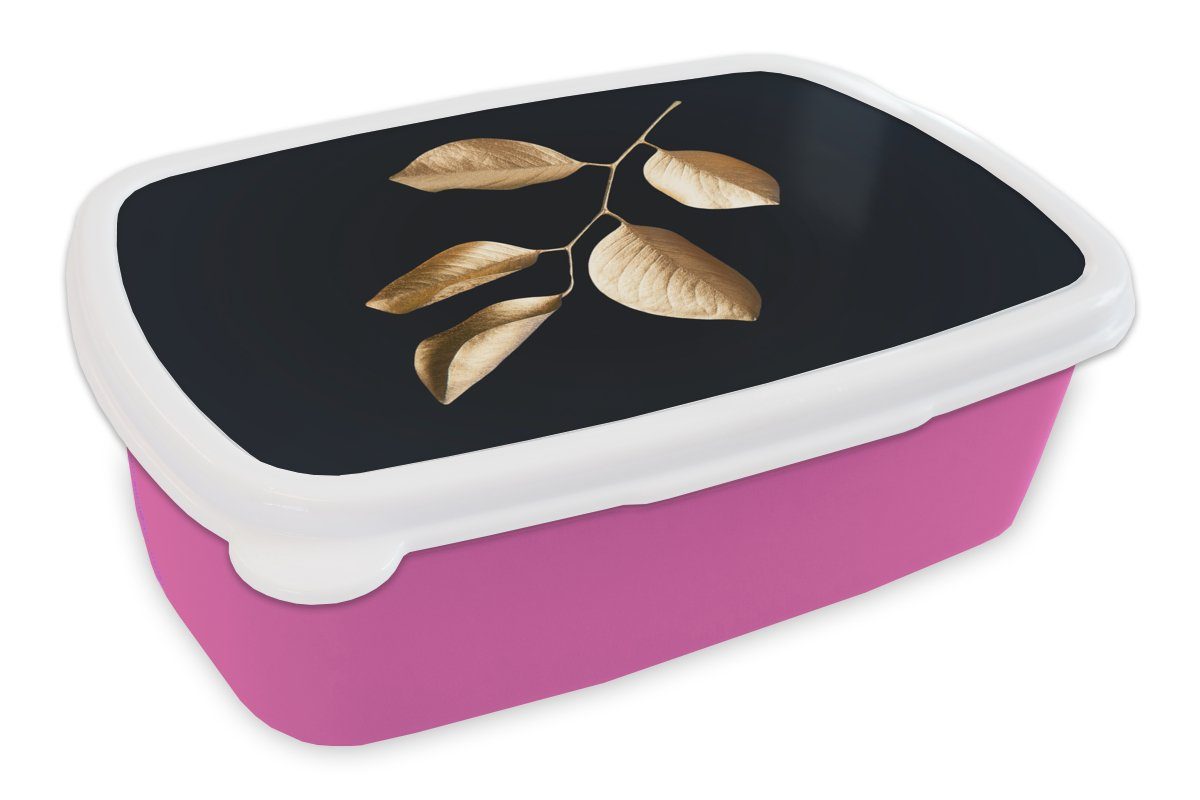 Mädchen, - - Lunchbox rosa Luxus, Blätter MuchoWow Brotdose - Kinder, (2-tlg), Gold Snackbox, Erwachsene, Brotbox für Kunststoff, Kunststoff Zweig