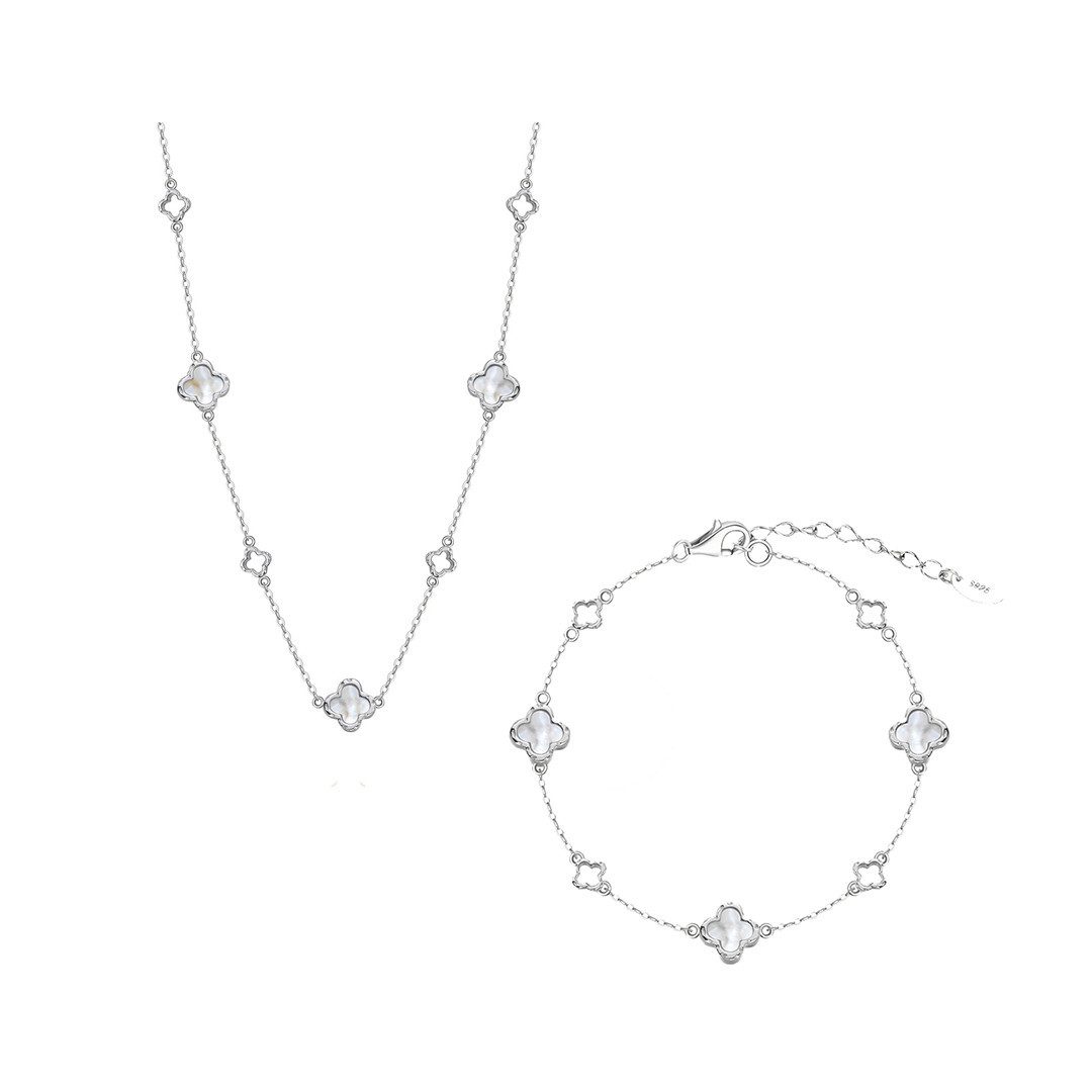 Suzan Gold Schmuckset Lunafleur – Perlmutt-Kleeblatt Schmuckset aus 925er S günstig online kaufen