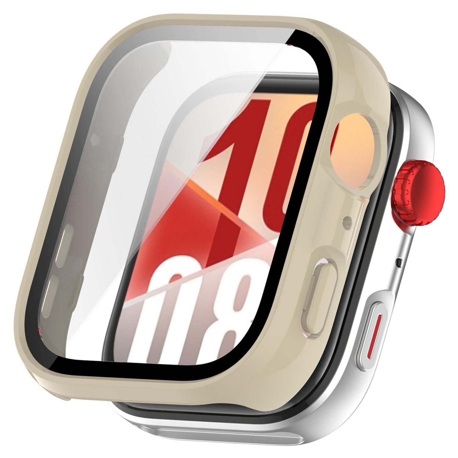 Wigento Smartwatch-Hülle Für Huawei Watch Fit 4 Pro Kunststoff Schutz Hülle + Hart Glas Beige, Schutzhülle aus PC + Hart Glas für Rundumschutz