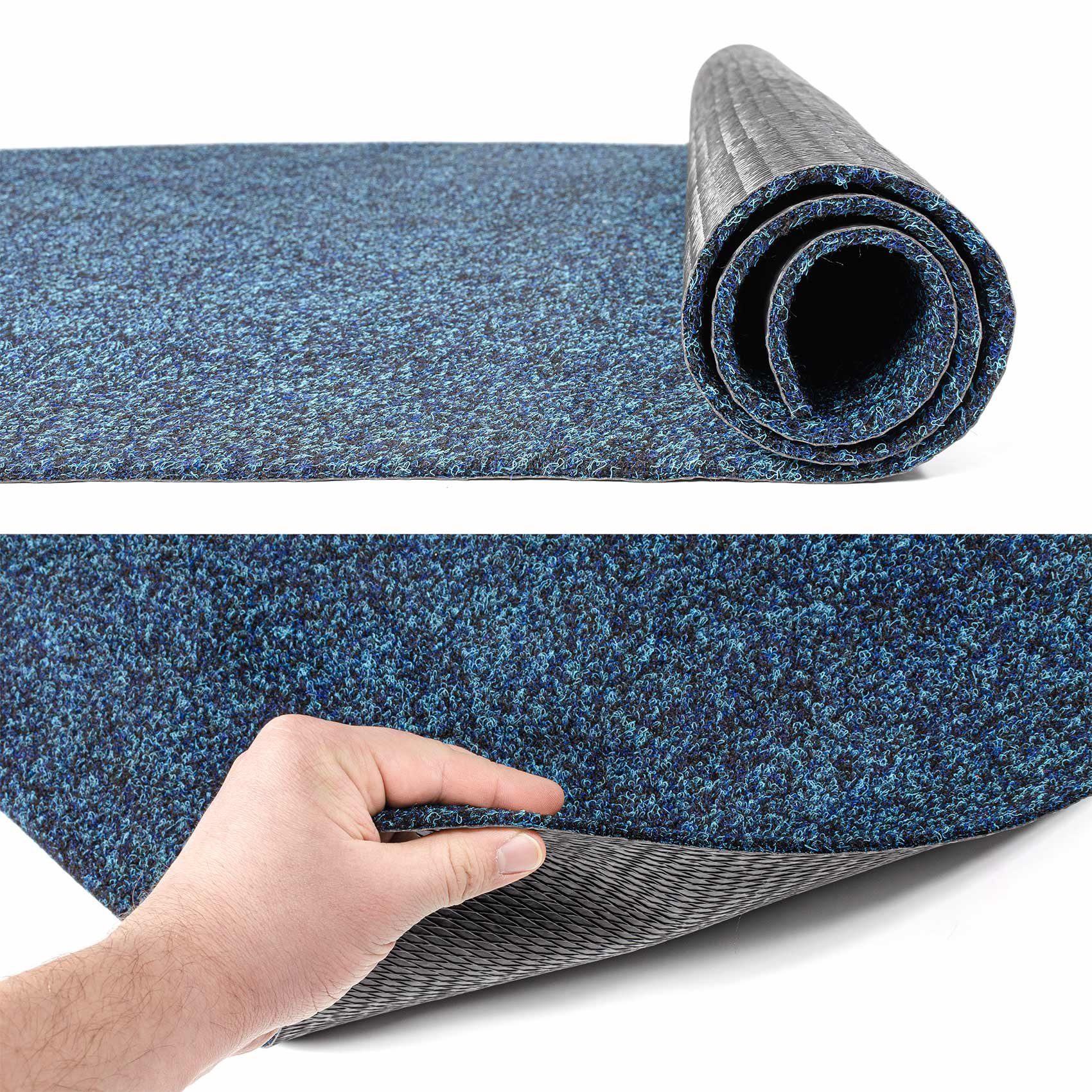 ANRO Läufer Teppichläufer POET Sauberlaufmatte Fußmatte Teppich Läufer, eckig, Höhe: 5 mm, Bodenläufer 100x100cm Meliert Blau Breite 100cm