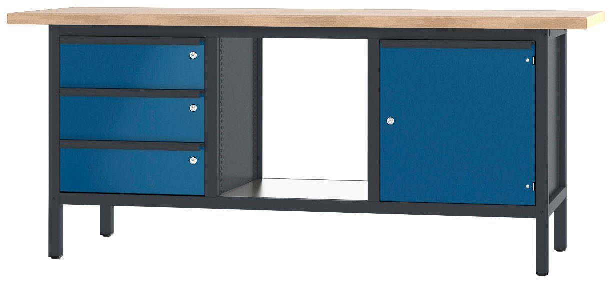 PADOR Werkbank 31 S 304, Höhe/Länge: 85,5x200 cm anthrazit/blau | Werkbänke