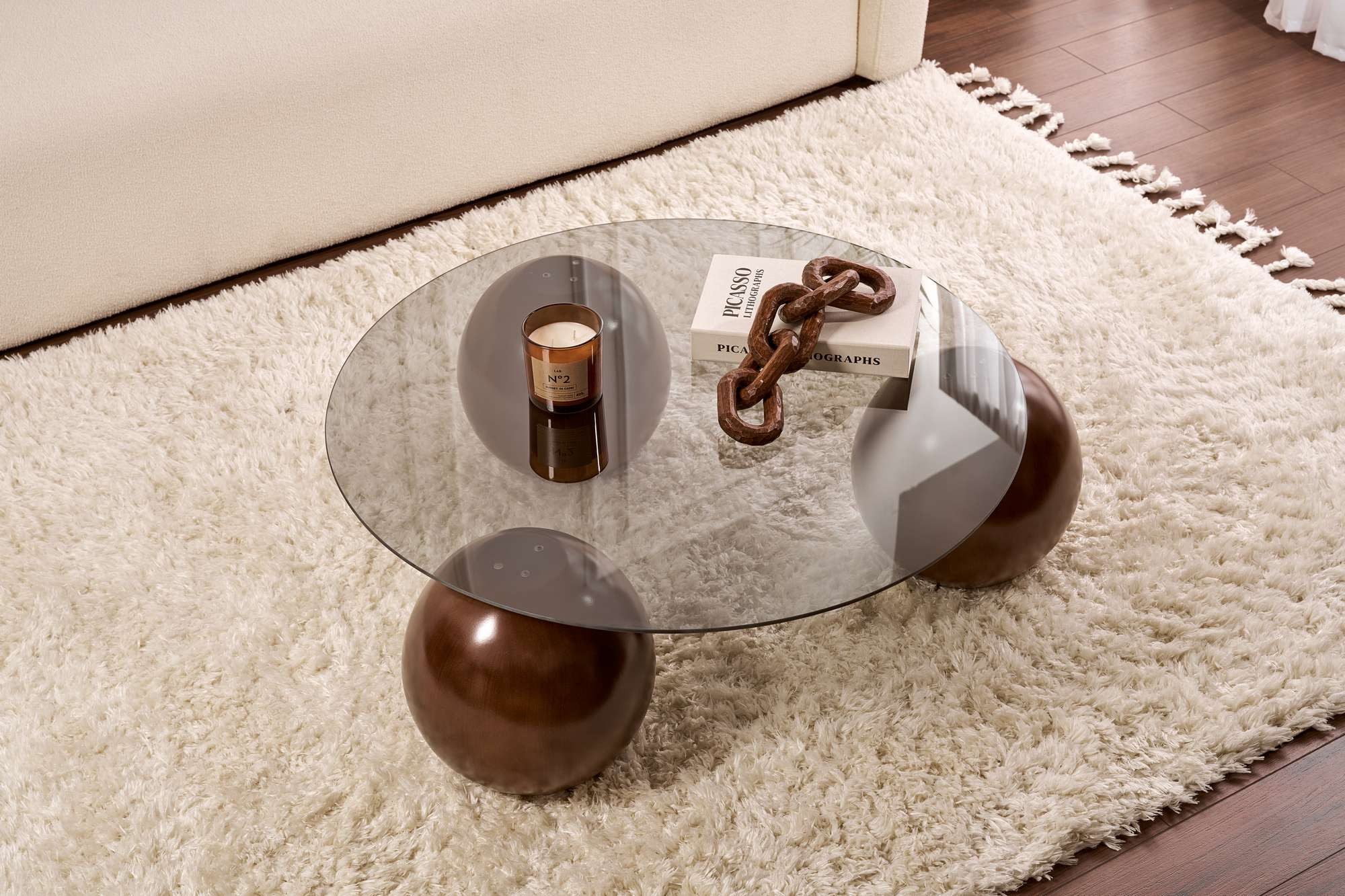 Luxusbetten24 Couchtisch Morento, mit runder gehärteter Tischplatte aus Glas
