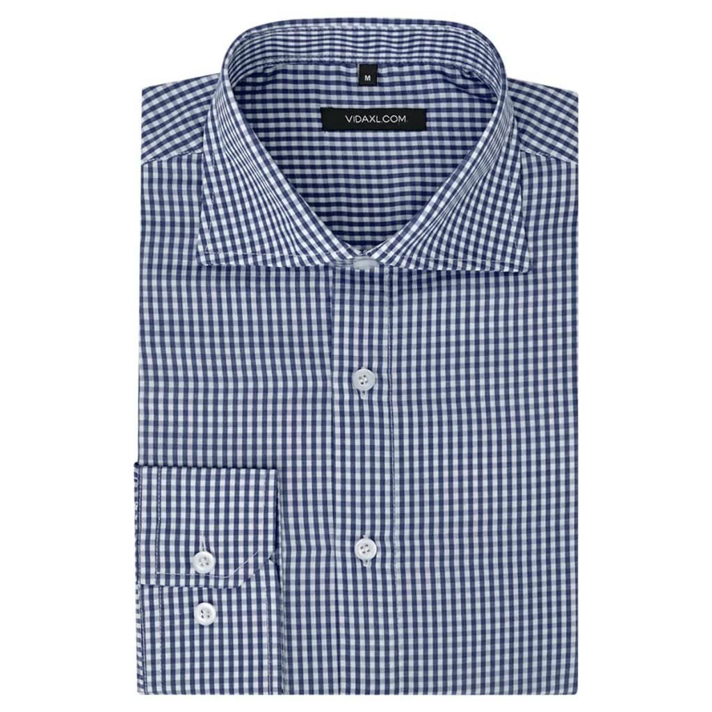 vidaXL T-Shirt Business-Hemd für Herren Weiß und Marineblau Kariert Gr. XXL  (1-tlg)