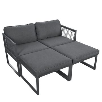 Flieks Gartenlounge-Set, Balkonset Gartenmöbel Sofagarnitur Aluminium, 2 Sessel und 2 Hocker