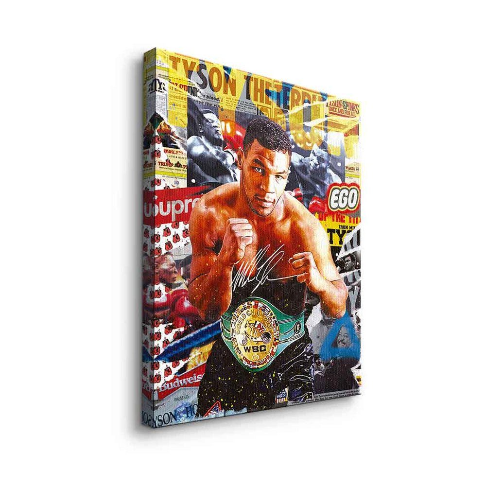 Iron Leinwandbild Pop Art Iron Boxer Rahmen Mike Mike, Mike Collage DOTCOMCANVAS® Sport Leinwandbild Tyson silberner