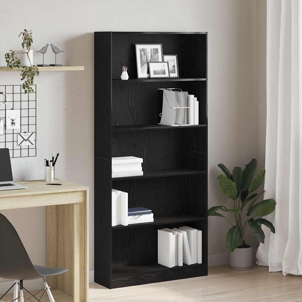 vidaXL Bücherregal Bücherregal Schwarz Eichen-Optik 80x24x176 cm Holzwerkstoff, 1-tlg.