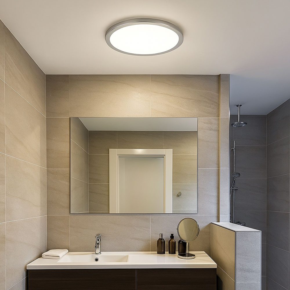 GLOBO LIGHTING LED Deckenleuchte, LED-Leuchtmittel fest verbaut, Warmweiß, Badezimmerlampe Deckenleuchte silber rund Deckenlampe Küche LED IP44