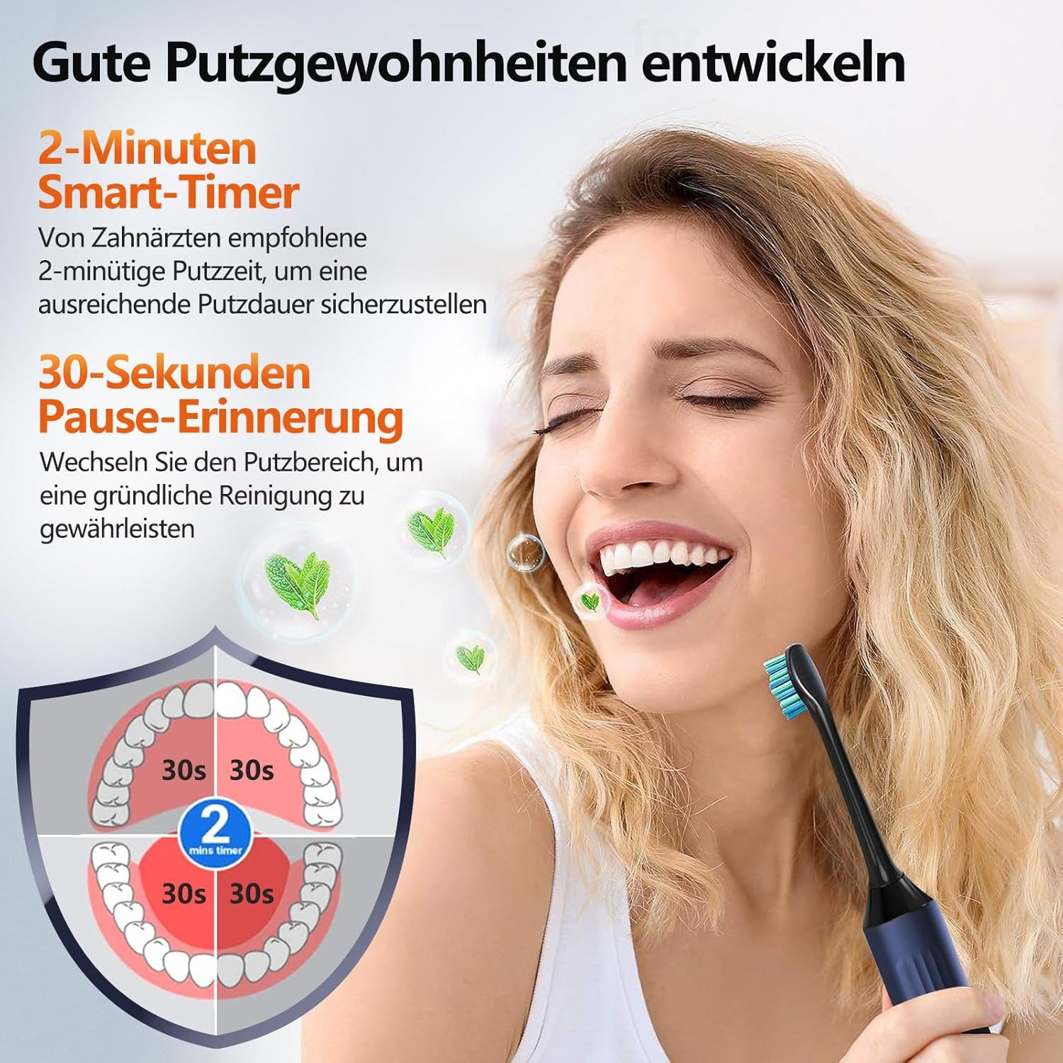 MCURO Elektrische Zahnbürste D36 Schallzahnbürste für Zahnpflege, mit 5 modi 3 Vibrationsstärken, Aufsteckbürsten: 6 St., Electric toothbrush für Erwachsene,Zähne reinigen wie ein Zahnarzt, Reise Zahnbürsten mit 6 Zahnbürstenkopf, Timer