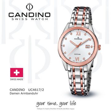 Candino Quarzuhr Candino Damen Uhr Analog C4617/2, (Analoguhr), Damen Armbanduhr rund, Edelstahlarmband roségold, silber, Elegant
