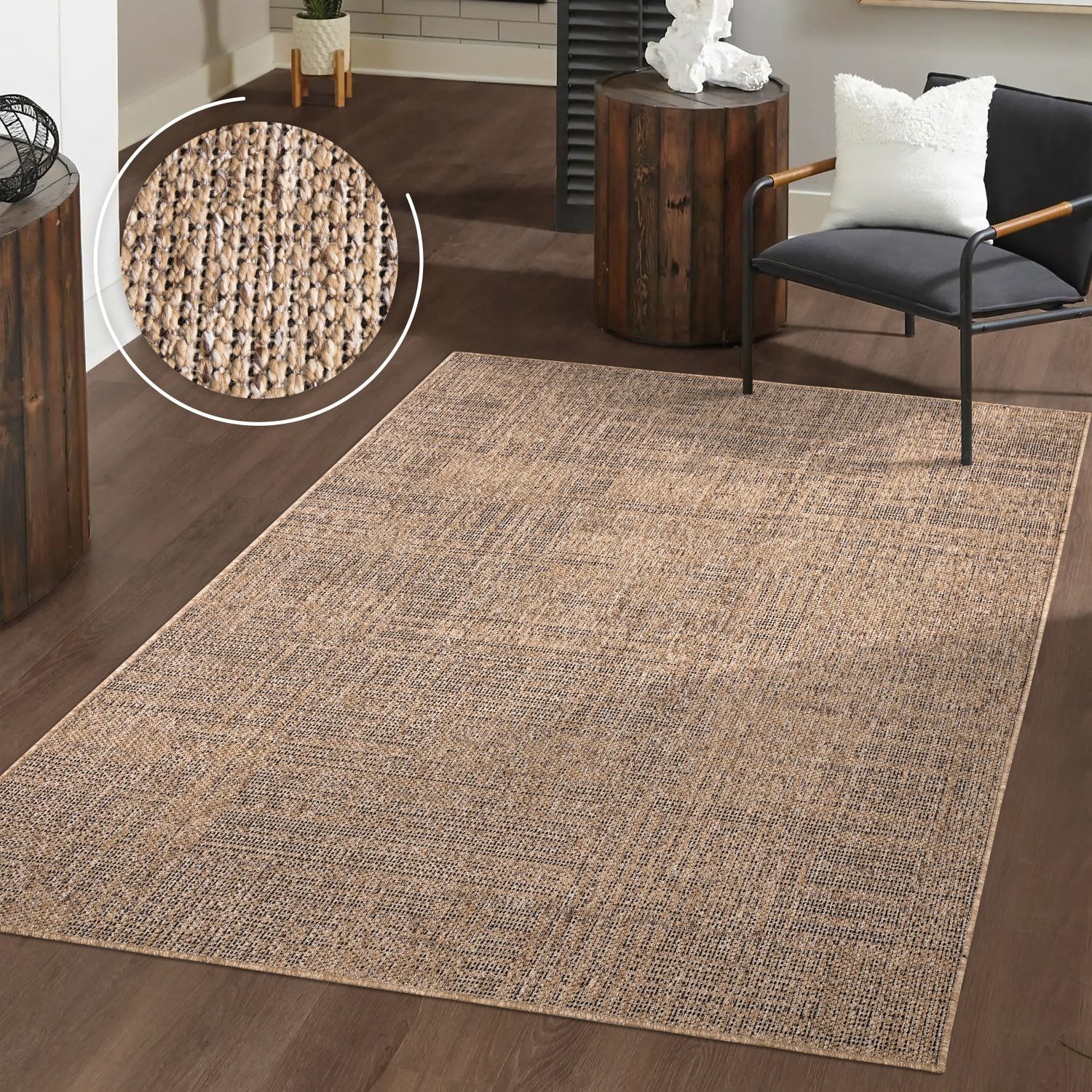 TT Home Teppich Diele, Flur, Küche, Außenbereich, Rechteckig, Höhe: 4 mm, Waschbarer In-& Outdoorteppich Wetterfest Terrasse Unifarben Melierte