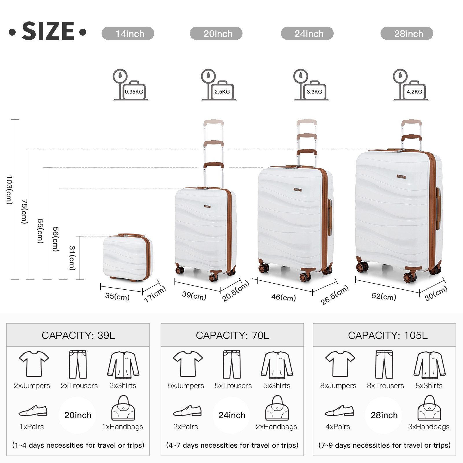 KONO Handgepäck-Trolley Leicht Hartschalenkoffer Reisekoffer mit günstig online kaufen