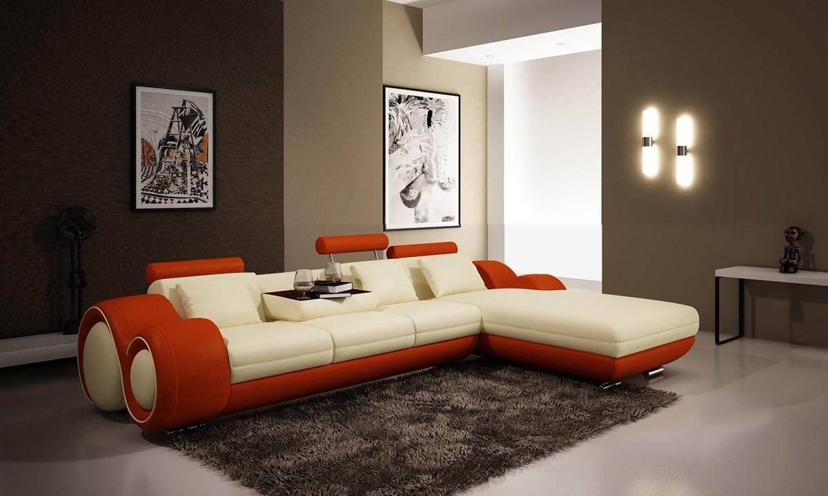 JVmoebel Ecksofa Ecksofa Sofa Couch Polster Wohnlandschaft Leder Eck Sofas Garnitur, Made in Europe Orange | Ecksofas