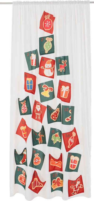 Gardine »Adventskalender«, my home, Stangendurchzug (1 St), in Vorbereitung auf die Weihnachtszeit HxB:230x140 cm, mit 12 Adventstäschchen und 12 Ringen