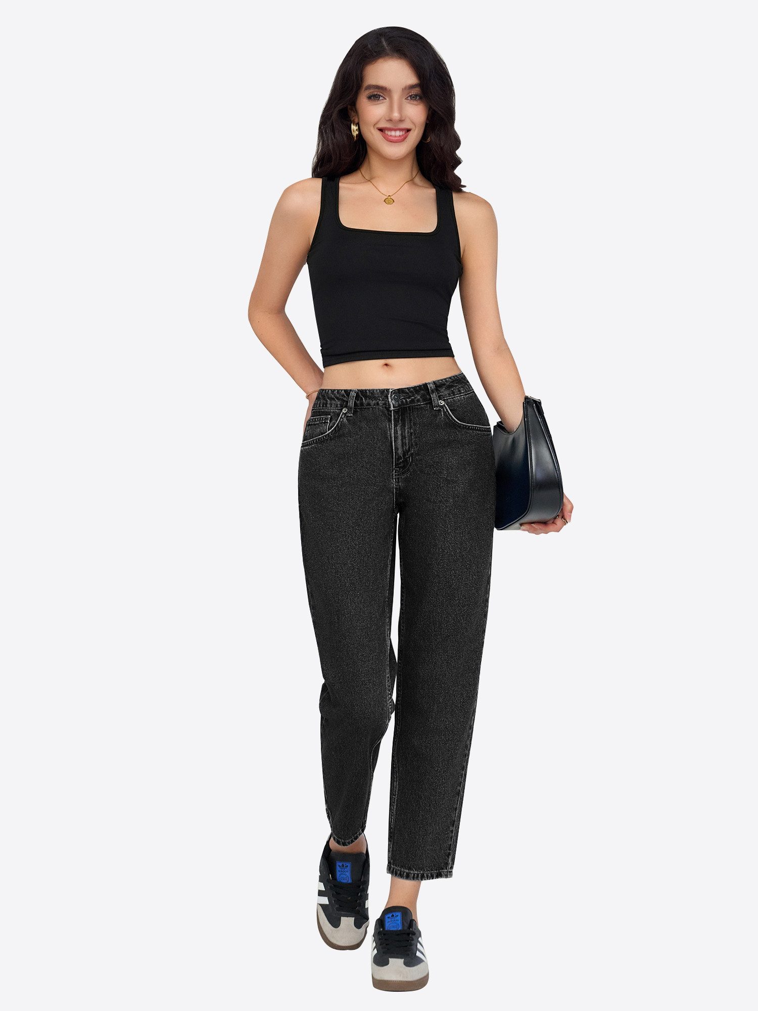Imily Bela Mom-Jeans Damen mittelhohe Mom-Jeans in 7/8-Länge (Packung, 1-tlg., 1per-Pack) 5-Pocket-Style