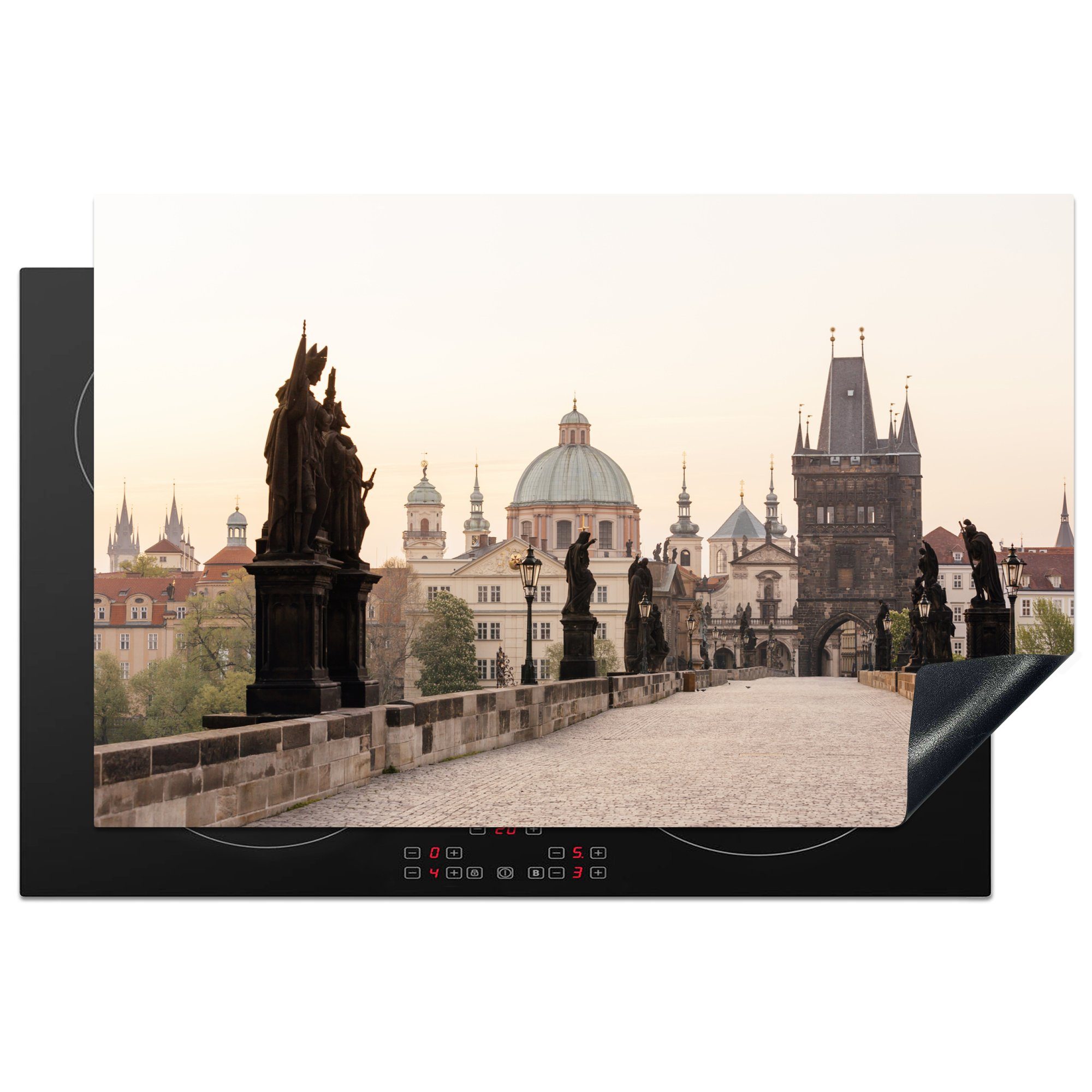 MuchoWow Herdblende-/Abdeckplatte Karlsbrücke in der Tschechischen Republik bei Prag, Vinyl, (1 tlg), 81x52 cm, Induktionskochfeld Schutz für die küche, Ceranfeldabdeckung