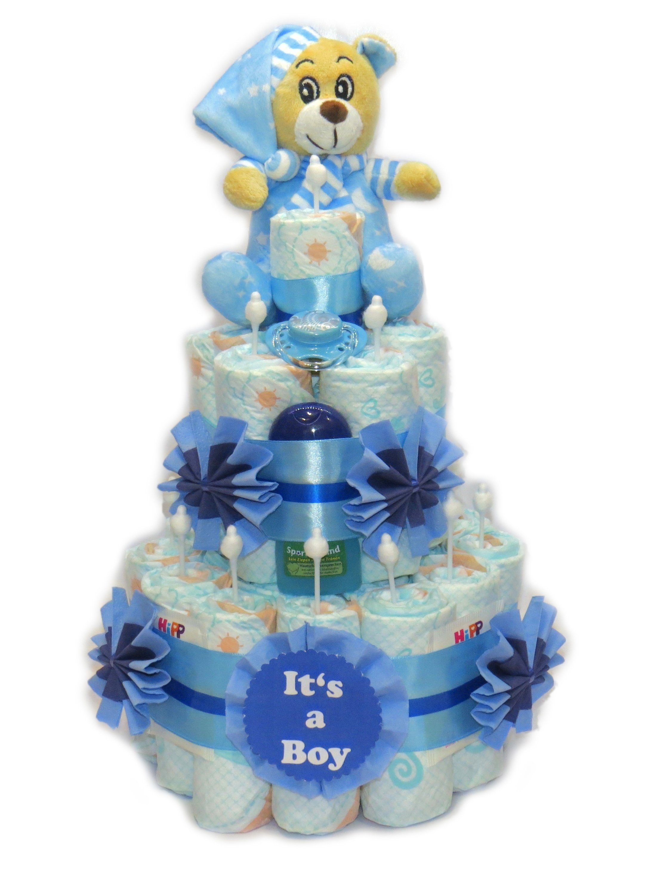 Geschenketorten-Gebhardt Windeln Windeltorte It's a Boy mit Schlafbär blau, Windelgeschenk Junge